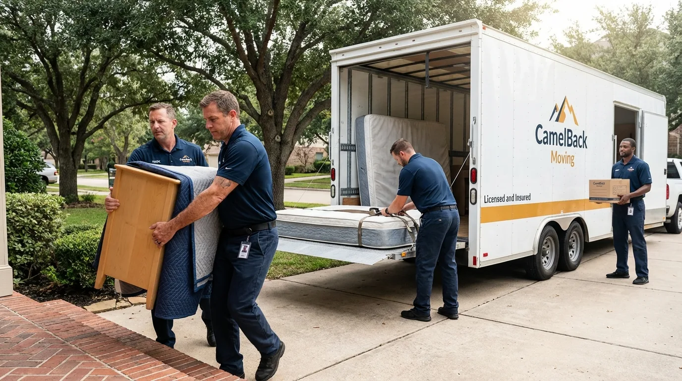 Crew loading residential truck for cross-state move from Wilmington, NC