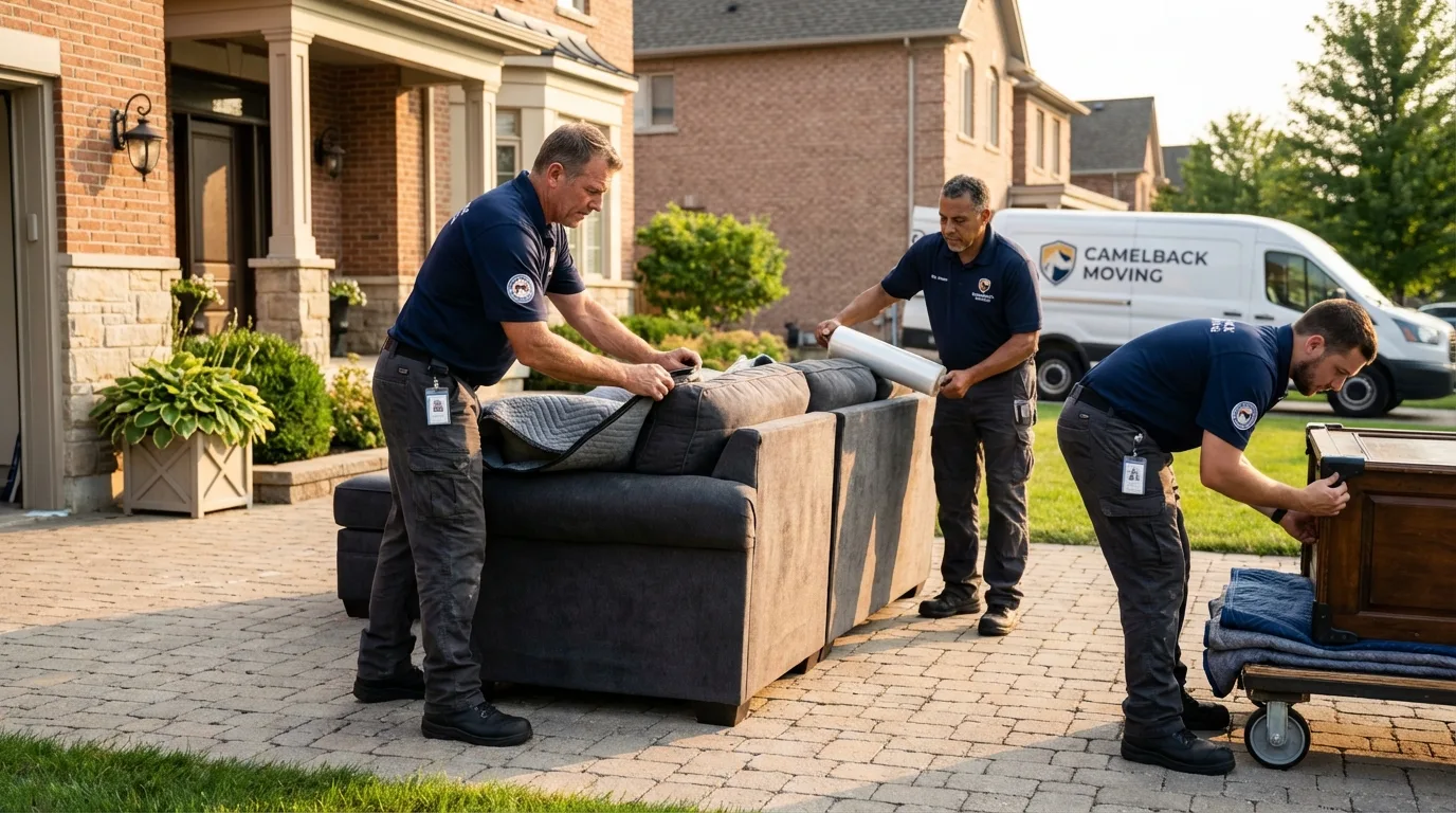 Large estate moving crew wrapping furniture in Wilmington, NC